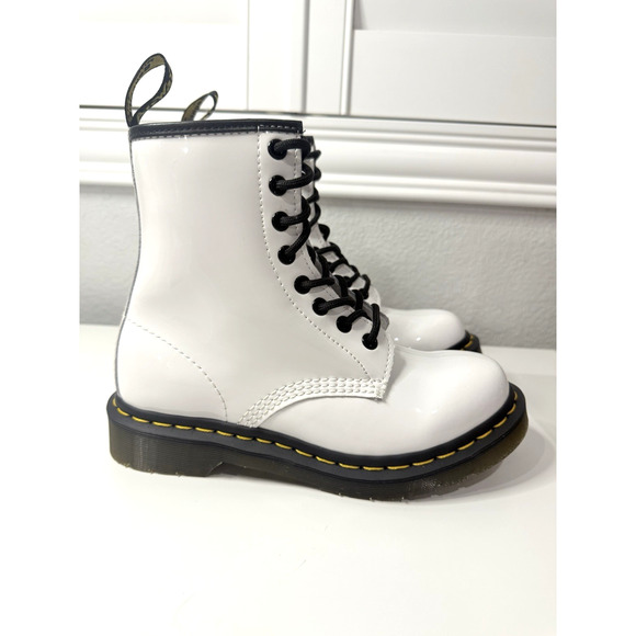 Dr. Martens Shoes - Dr. Martens 1460 Women’s White Patent Leather‎ 8-Eye Boots Size 6 US